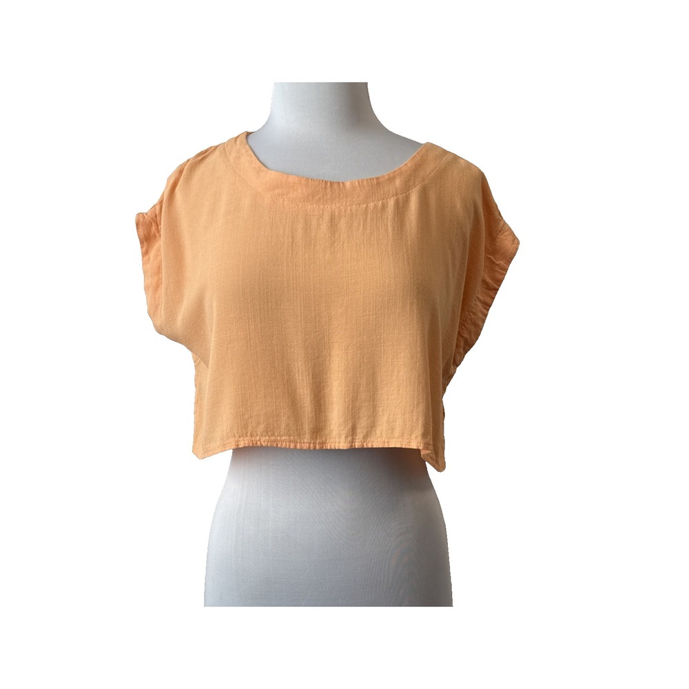 Hunter & Brown Cropped Boxy Woven Rayon Relaxed Top Women's M Orange Melon Boho